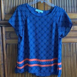 LOFT Navy and Orange Geometric Blouse